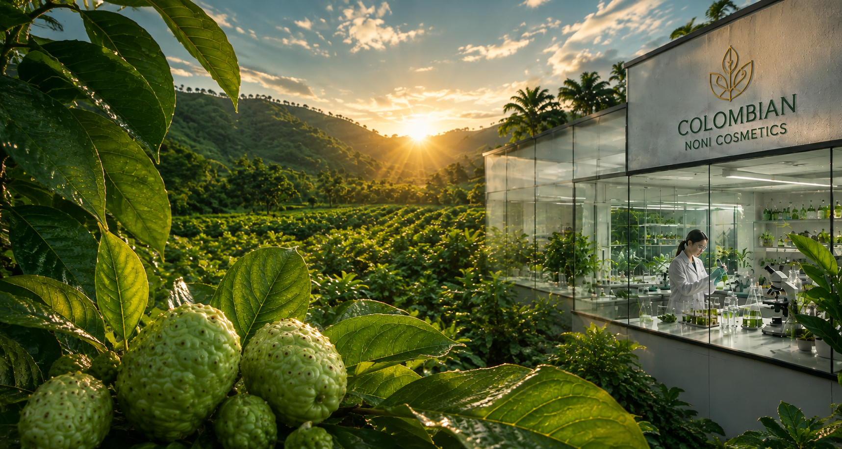 Plantación de noni y naturaleza colombiana